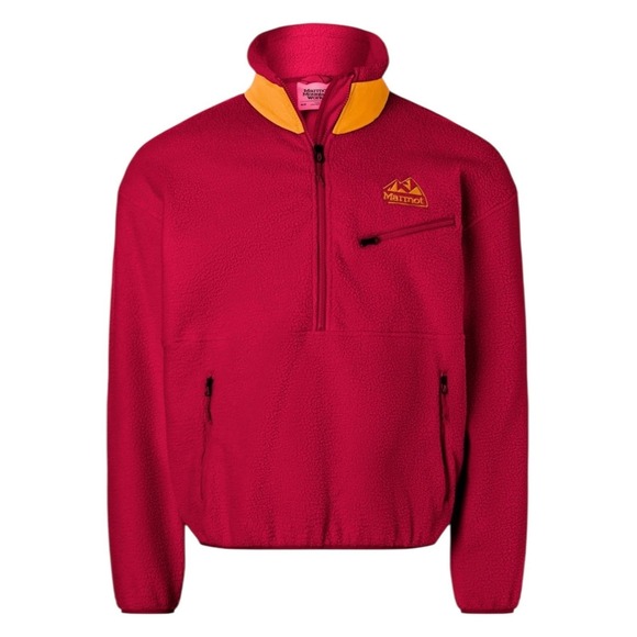 Marmot Mountain Works 1/4 Zip Fleece Pullover Red Yellow Logo Men's Sz L M14196